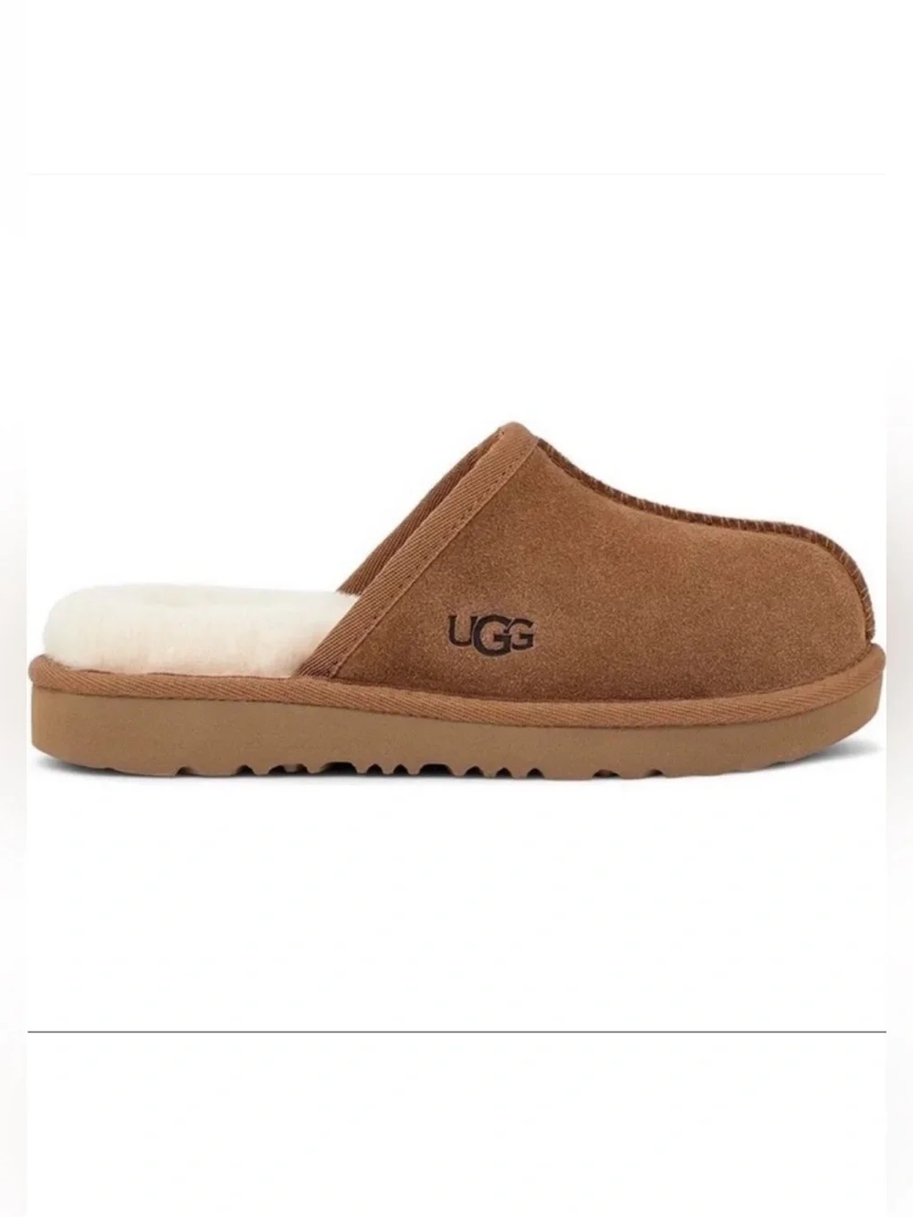 UGG Keegan Chestnut Suede Shearling Slide Slippers Kids 2M Cozy Comfort NWT